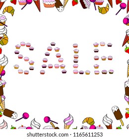 Template for print design, banner, poster, flyer, ad. Picture in white, black and brown colors. Giveaway banner for summer contests in social media. Vector. Seamless pattern.