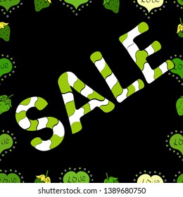 Template for print design, banner, poster, flyer, ad. Vector. Picture in green, white and black colors. Giveaway banner for summer contests in social media. Seamless pattern.