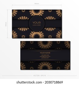 Template for print design of business cards Black color with greek luxury patterns. Vector Business card preparation with vintage ornament.