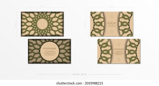 Template for print design of business cards in beige color with luxurious ornaments. Vector Business card preparation with place for your text and abstract patterns.