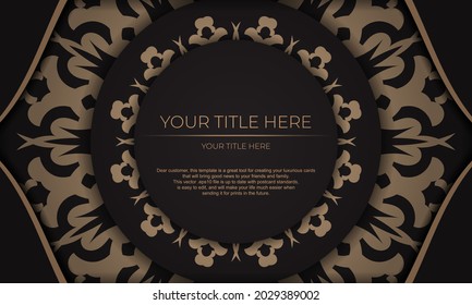 Template for print design invitation card with vintage ornament. Black presentable vector banner with luxury ornaments for your design.