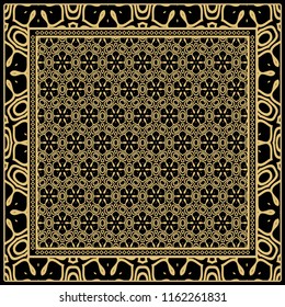 Template Print for Fabric. Pattern of floral geometric ornament with Border. illustration. Seamless. For Print Bandana, Shawl, Carpet.