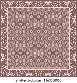 Template Print for Fabric. Pattern of floral geometric ornament with Border. illustration. Seamless. For Print Bandana, Shawl, Carpet.