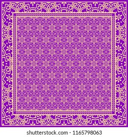 Template Print for Fabric. Pattern of floral geometric ornament with Border. illustration. Seamless. For Print Bandana, Shawl, Carpet