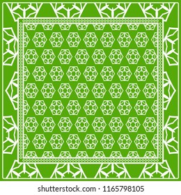 Template Print for Fabric. Pattern of floral geometric ornament with Border. illustration. Seamless. For Print Bandana, Shawl, Carpet