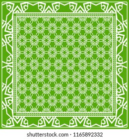 Template Print for Fabric. Pattern of floral geometric ornament with Border. illustration. Seamless. For Print Bandana, Shawl, Carpet