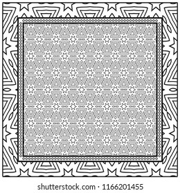 Template Print for Fabric. Pattern of floral geometric ornament with Border. illustration. Seamless. For Print Bandana, Shawl, Carpet