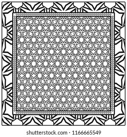 Template Print for Fabric. Pattern of floral geometric ornament with Border. illustration. Seamless. For Print Bandana, Shawl, Carpet