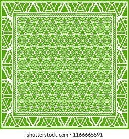 Template Print for Fabric. Pattern of floral geometric ornament with Border. illustration. Seamless. For Print Bandana, Shawl, Carpet
