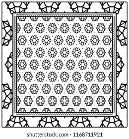 Template Print for Fabric. Pattern of floral geometric ornament with Border. illustration. Seamless. For Print Bandana, Shawl, Carpet