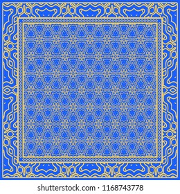 Template Print for Fabric. Pattern of floral geometric ornament with Border. illustration. Seamless. For Print Bandana, Shawl, Carpet