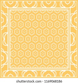 Template Print for Fabric. Pattern of floral geometric ornament with Border. illustration. Seamless. For Print Bandana, Shawl, Carpet