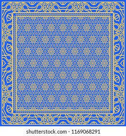 Template Print for Fabric. Pattern of floral geometric ornament with Border. illustration. Seamless. For Print Bandana, Shawl, Carpet