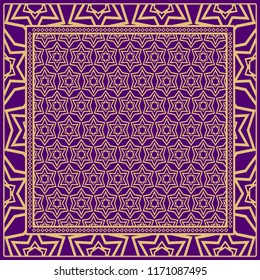 Template Print for Fabric. Pattern of floral geometric ornament with Border. illustration. Seamless. For Print Bandana, Shawl, Carpet
