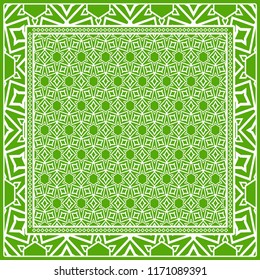 Template Print for Fabric. Pattern of floral geometric ornament with Border. illustration. Seamless. For Print Bandana, Shawl, Carpet