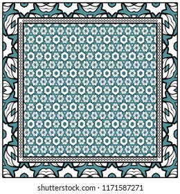 Template Print for Fabric. Pattern of floral geometric ornament with Border. illustration. Seamless. For Print Bandana, Shawl, Carpet.