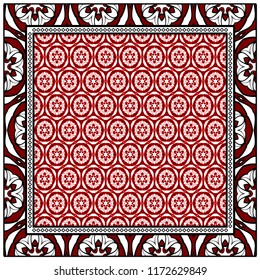 Template Print for Fabric. Pattern of floral geometric ornament with Border. illustration. Seamless. For Print Bandana, Shawl, Carpet.