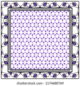 Template Print for Fabric. Pattern of floral geometric ornament with Border. illustration. Seamless. For Print Bandana, Shawl, Carpet.
