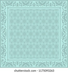 Template Print for Fabric. Pattern of floral geometric ornament with Border. illustration. Seamless. For Print Bandana, Shawl, Carpet