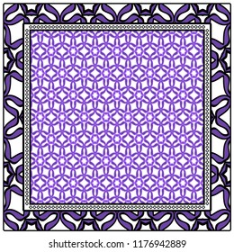 Template Print for Fabric. Pattern of floral geometric ornament with Border. illustration. Seamless. For Print Bandana, Shawl, Carpet.