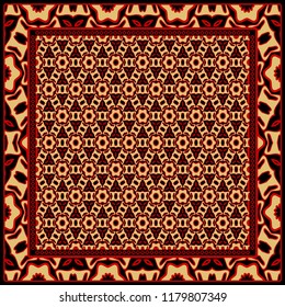 Template Print for Fabric. Pattern of floral geometric ornament with Border. illustration. Seamless. For Print Bandana, Shawl, Carpet.