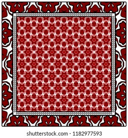 Template Print for Fabric. Pattern of floral geometric ornament with Border. illustration. Seamless. For Print Bandana, Shawl, Carpet.