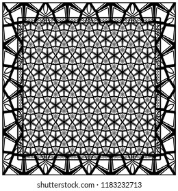 Template Print for Fabric. Pattern of floral geometric ornament with Border. illustration. Seamless. For Print Bandana, Shawl, Carpet.
