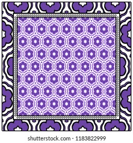 Template Print for Fabric. Pattern of floral geometric ornament with Border. illustration. Seamless. For Print Bandana, Shawl, Carpet.
