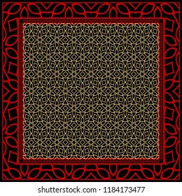 Template Print for Fabric. Pattern of floral geometric ornament with Border. illustration. Seamless. For Print Bandana, Shawl, Carpet