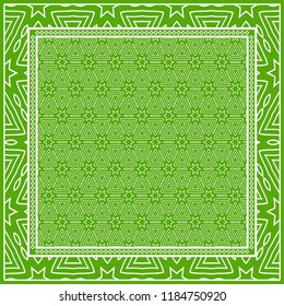Template Print for Fabric. Pattern of floral geometric ornament with Border. illustration. Seamless. For Print Bandana, Shawl, Carpet