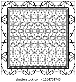 Template Print for Fabric. Pattern of floral geometric ornament with Border. illustration. Seamless. For Print Bandana, Shawl, Carpet