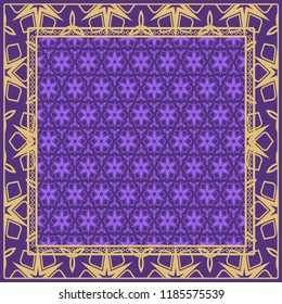 Template Print for Fabric. Pattern of floral geometric ornament with Border. illustration. Seamless. For Print Bandana, Shawl, Carpet.