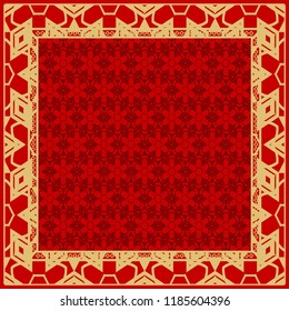 Template Print for Fabric. Pattern of floral geometric ornament with Border. illustration. Seamless. For Print Bandana, Shawl, Carpet.