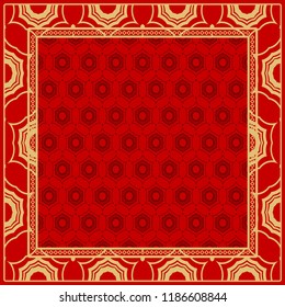 Template Print for Fabric. Pattern of floral geometric ornament with Border. illustration. Seamless. For Print Bandana, Shawl, Carpet.