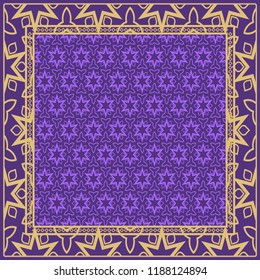 Template Print for Fabric. Pattern of floral geometric ornament with Border. illustration. Seamless. For Print Bandana, Shawl, Carpet.
