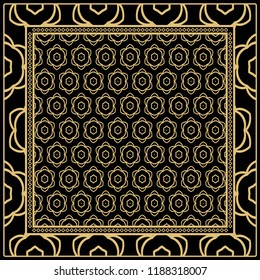 Template Print for Fabric. Pattern of floral geometric ornament with Border. illustration. Seamless. For Print Bandana, Shawl, Carpet