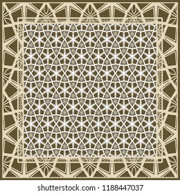 Template Print for Fabric. Pattern of floral geometric ornament with Border. illustration. Seamless. For Print Bandana, Shawl, Carpet.