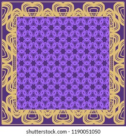 Template Print for Fabric. Pattern of floral geometric ornament with Border. illustration. Seamless. For Print Bandana, Shawl, Carpet.
