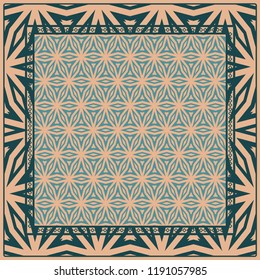 Template Print for Fabric. Pattern of floral geometric ornament with Border. illustration. Seamless. For Print Bandana, Shawl, Carpet.