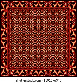 Template Print for Fabric. Pattern of floral geometric ornament with Border. illustration. Seamless. For Print Bandana, Shawl, Carpet.