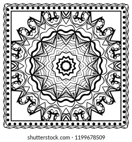 Template Print for Fabric. Pattern of floral geometric ornament with Border. illustration. Seamless. For Print Bandana, Shawl, Carpet.