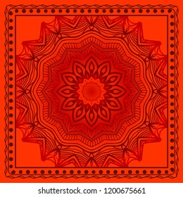 Template Print for Fabric. Pattern of floral geometric ornament with Border. illustration. Seamless. For Print Bandana, Shawl, Carpet.