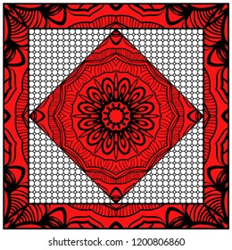 Template Print for Fabric. Pattern of floral geometric ornament with Border. illustration. Seamless. For Print Bandana, Shawl, Carpet.