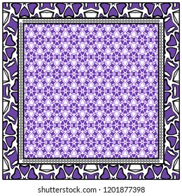Template Print for Fabric. Pattern of floral geometric ornament with Border. illustration. Seamless. For Print Bandana, Shawl, Carpet.