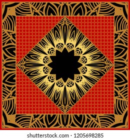 Template Print for Fabric. Pattern of floral geometric ornament with Border. illustration. Seamless. For Print Bandana, Shawl, Carpet.