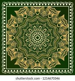 Template Print for Fabric. Pattern of floral geometric ornament with Border. illustration. Seamless. For Print Bandana, Shawl, Carpet.