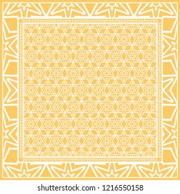 Template Print for Fabric. Pattern of floral geometric ornament with Border. illustration. Seamless. For Print Bandana, Shawl, Carpet