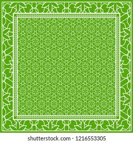 Template Print for Fabric. Pattern of floral geometric ornament with Border. illustration. Seamless. For Print Bandana, Shawl, Carpet