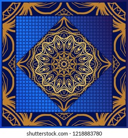 Template Print for Fabric. Pattern of floral geometric ornament with Border. illustration. Seamless. For Print Bandana, Shawl, Carpet.