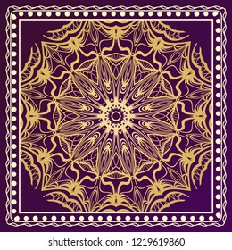 Template Print for Fabric. Pattern of floral geometric ornament with Border. illustration. Seamless. For Print Bandana, Shawl, Carpet.